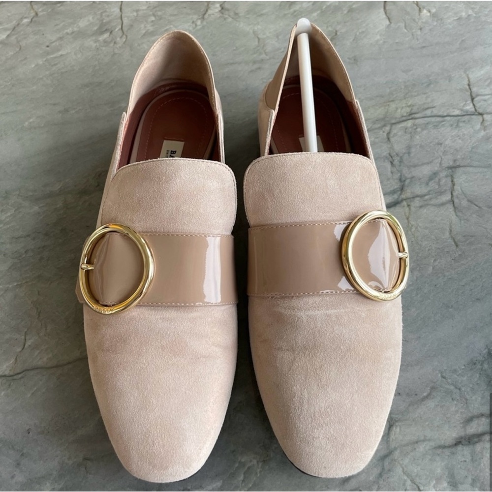 NWOT BALLY - Tan Suede and Patent Leather Side
Buckle Loafers